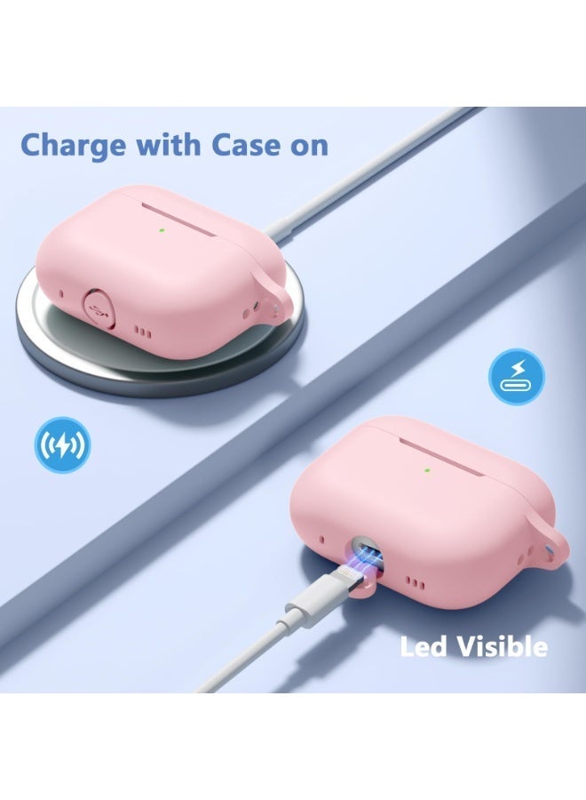 سزوكست متوافق مع AirPods Pro 3 غطاء الحافظة حافظة AirPods Pro للنساء والرجال، حافظة واقية من السيليكون الناعم لـ Airpods Pro 3 الجيل 2025 مع سلسلة مفاتيح LED أمامية مرئية تأتي مع قلم تنظيف وردي - Image 3